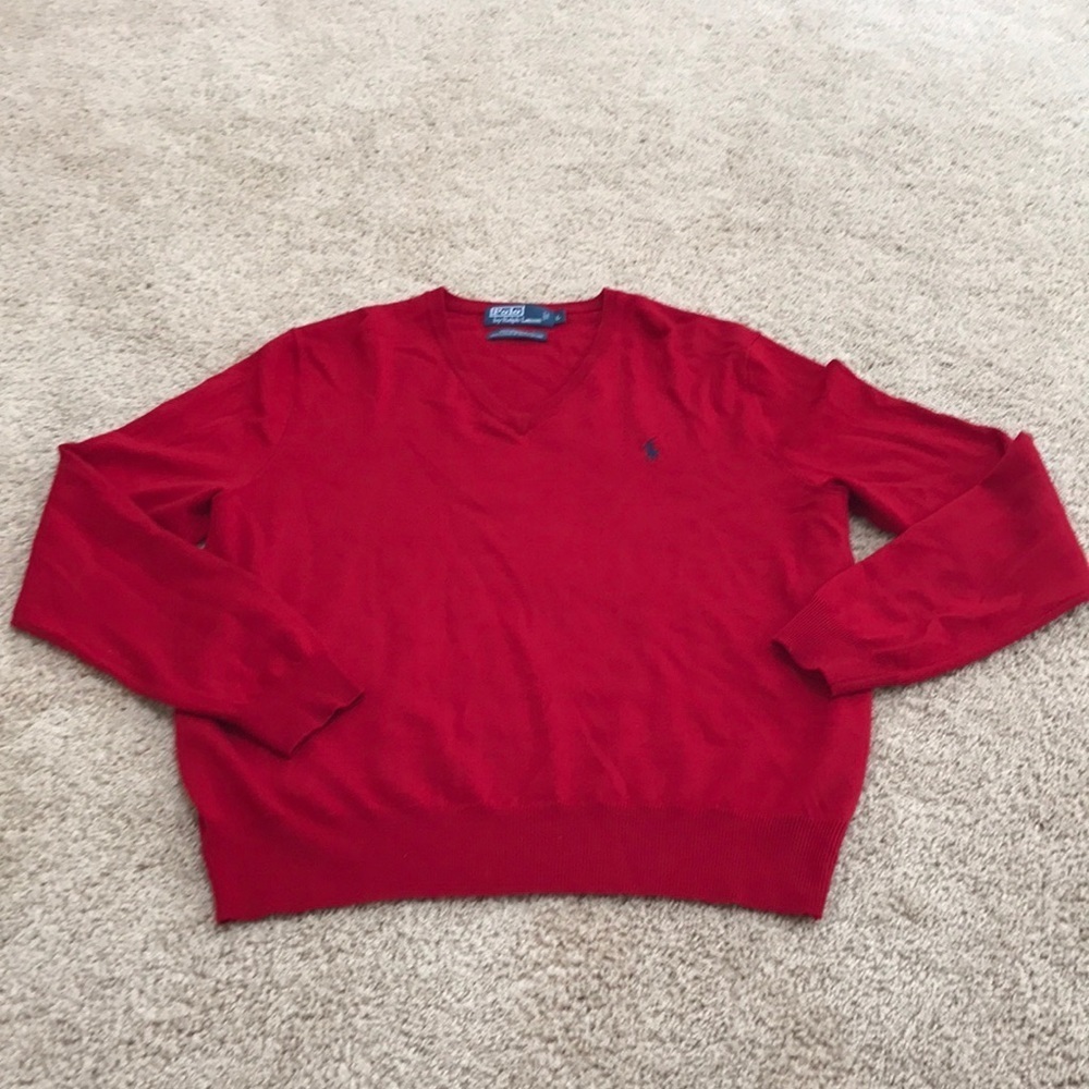 POLO RALPH LAUREN men’s Size L red merino wool sweater - Picture 1 of 6